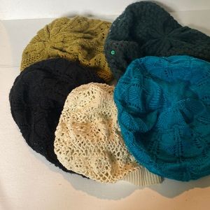 Five crocheted or knitted berets